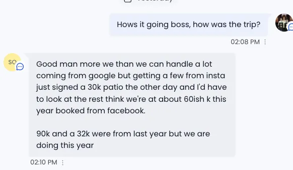 $60K booked DM screenshot